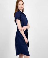 T Tahari Women's Lace-Trim Short-Sleeve Shirtdress
