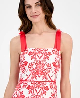 Anne Klein Women's Printed Bow-Shoulder Border-Hem Midi Dress