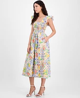 Anne Klein Women's Printed Cotton Sleeveless Midi Dress