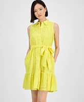 Anne Klein Women's Cotton Collared Sleeveless Shirtdress