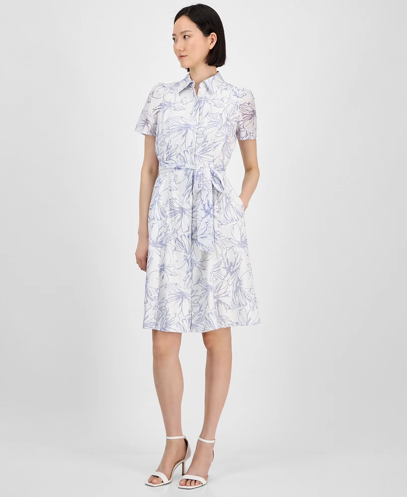 Anne Klein Women's Short-Sleeve Tie-Waist Shirtdress