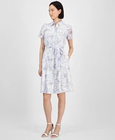 Anne Klein Women's Short-Sleeve Tie-Waist Shirtdress