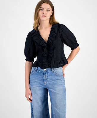 And Now This Women's Cotton Ruffled Cropped Elbow-Sleeve Blouse, Exclusively at Macy's