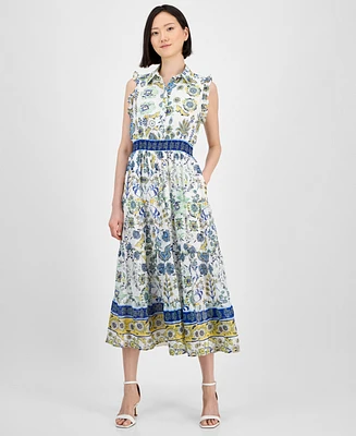 Anne Klein Women's Sleeveless Chiffon Maxi Shirtdress
