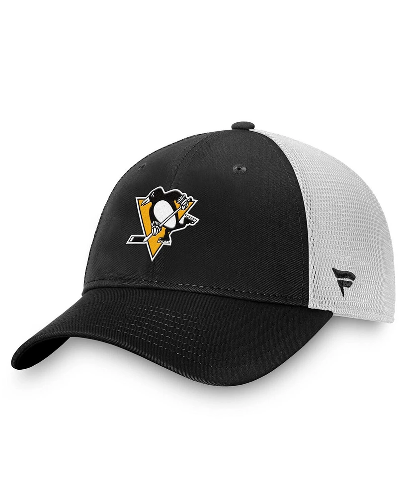 Fanatics Men's Black/White Pittsburgh Penguins Core Primary Logo Trucker Adjustable Hat