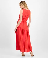 Anne Klein Women's Tie-Waist Ruffled-Hem Satin Maxi Dress