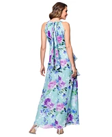 Betsy & Adam Women's Back-Tie Halter Ruffled Gown