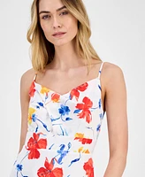 Anne Klein Women's Floral-Print Cowlneck Tiered Satin Maxi Dress