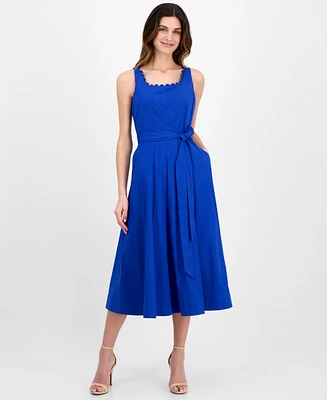 Anne Klein Women's Tie-Waist Seamed Fit & Flare Midi Dress