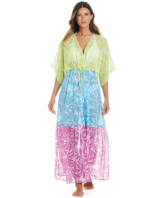 Bleu by Rod Beattie Women's Sock It To Me Printed Chiffon Cover-Up Maxi Dress