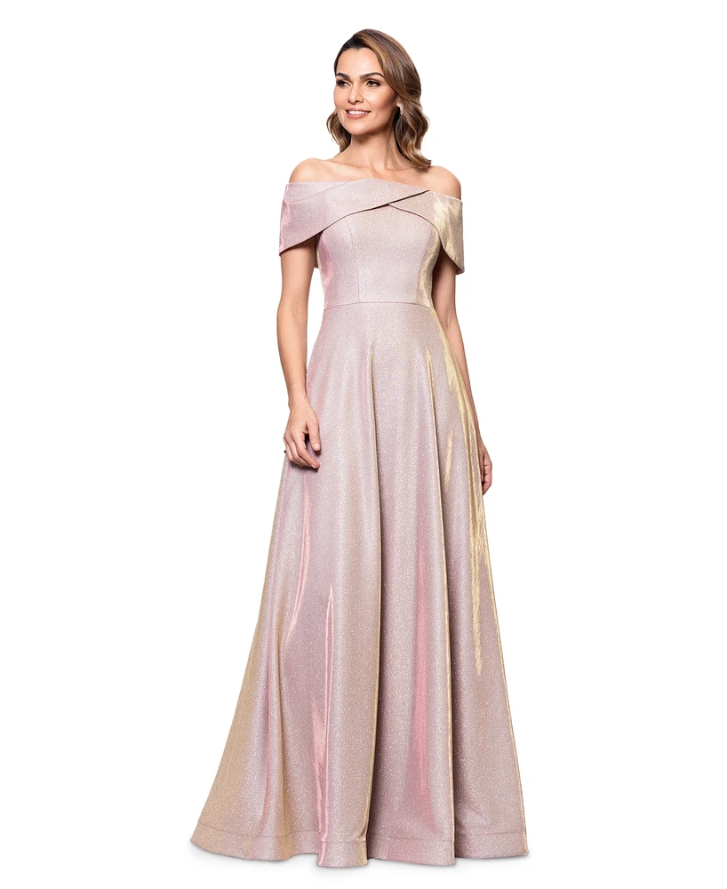 Betsy & Adam Women's Off-The-Shoulder Glitter Gown
