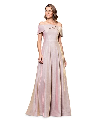 Betsy & Adam Women's Off-The-Shoulder Glitter Gown