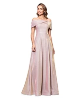 Betsy & Adam Women's Off-The-Shoulder Glitter Gown
