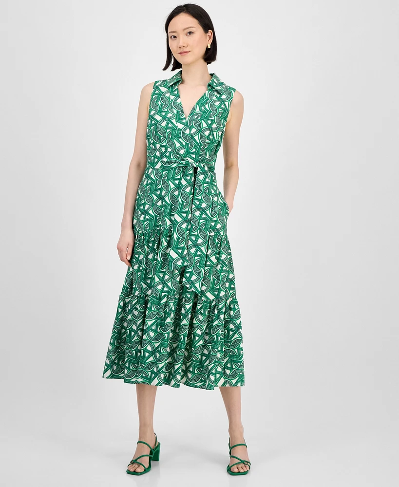 Tahari Women's Sleeveless Collared Shirtdress