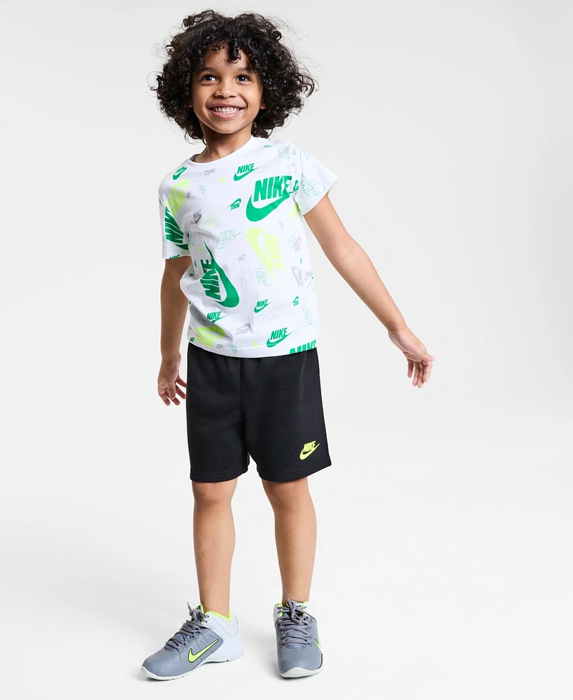 Nike Little Kids Printed T-Shirt & Lightweight French Terry Shorts, 2 Piece Set
