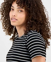 Liverpool Los Angeles Petite Striped Crewneck Short-Sleeve T-Shirt