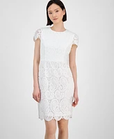 Tahari Petite Paisley Lace Cap-Sleeve Sheath Dress