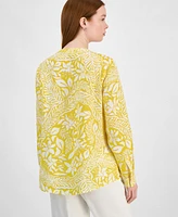 Charter Club Women's 100% Linen Printed Button-Front Top, Exclusively at Macy's