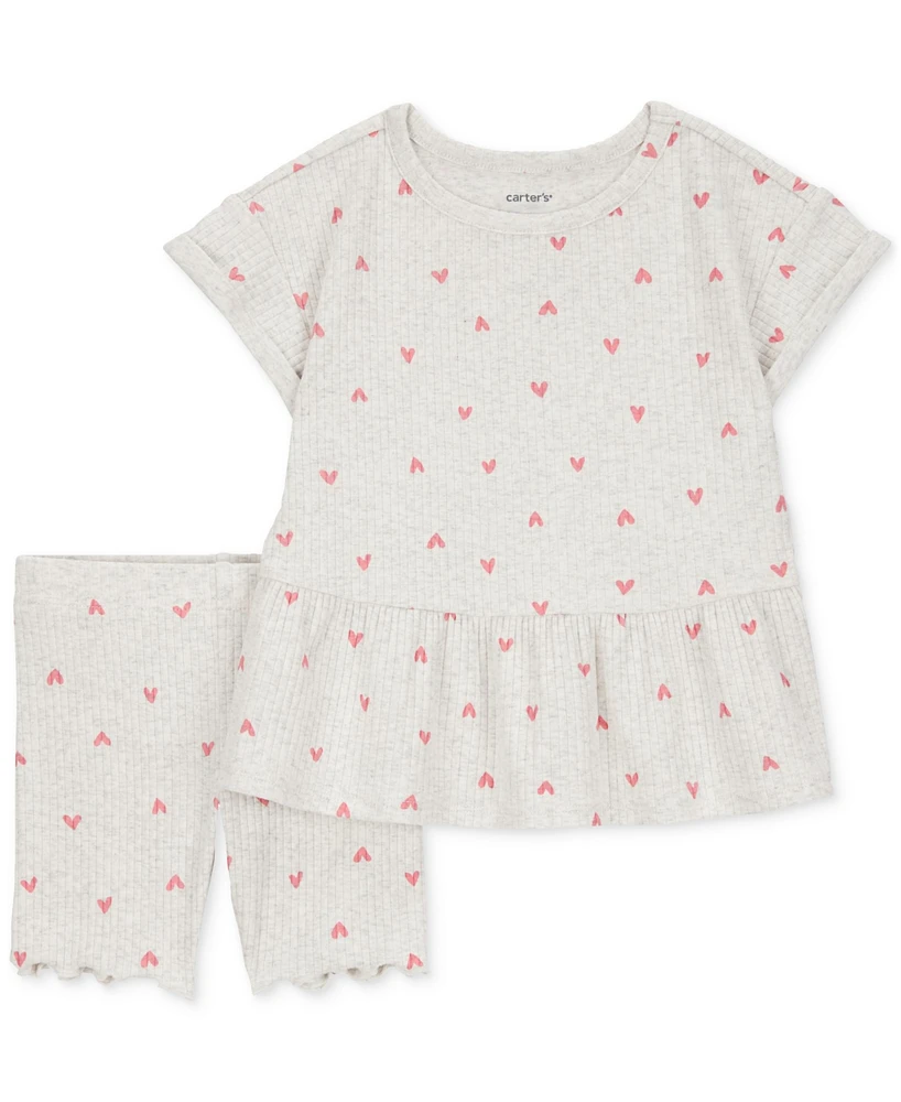 Carter's Baby Girls 2-Pc. Heart-Print Top & Shorts Set