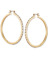 Guess Gold-Tone Baguette Crystal Medium Hoop Earrings, 2"