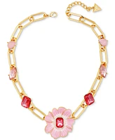 Guess Gold-Tone Enamel & Stone Pink Blossom Statement Necklace, 18" + 2" extender