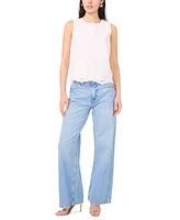 1.state Women's Sleeveless Embroidered Hem Blouse