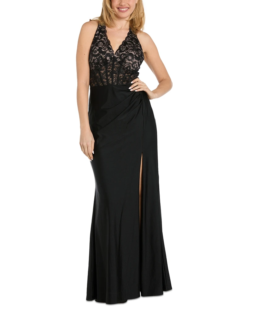 Morgan & Company Women's Sleeveless Lace Corset Gown