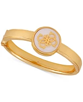 Guess Gold-Tone Mother-of-Pearl Logo Bangle Bracelet