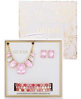 Guess Gold-Tone Mixed Stone Statement Necklace, Drop Earrings & 3-Pc. Stretch Bracelet Set