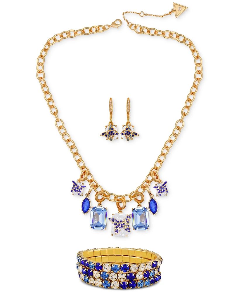 Guess Mixed Stone Butterfly Statement Necklace, Drop Earrings & 3-Pc. Stretch Bracelet Set
