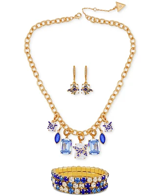 Guess Mixed Stone Butterfly Statement Necklace, Drop Earrings & 3-Pc. Stretch Bracelet Set