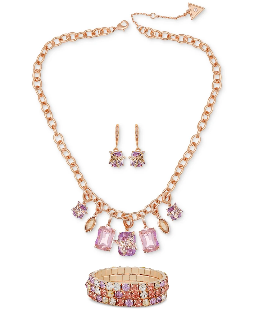 Guess Mixed Stone Butterfly Statement Necklace, Drop Earrings & 3-Pc. Stretch Bracelet Set