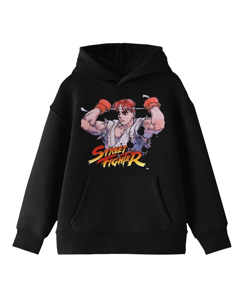 Street Fighter Boys Classic Ryu Logo Youth Black Hoodie-xs