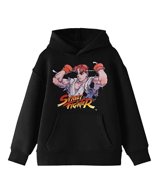 Street Fighter Boys Classic Ryu Logo Youth Black Hoodie-xs