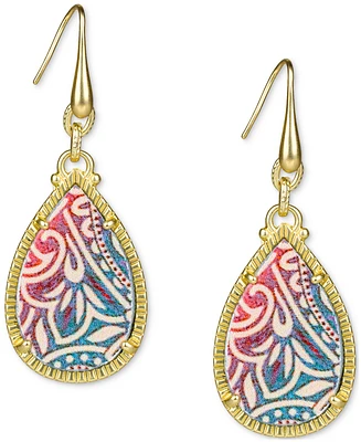 Patricia Nash Gold-Tone Greek Ombre Printed Leather Drop Earrings