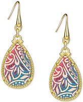 Patricia Nash Gold-Tone Greek Ombre Printed Leather Drop Earrings
