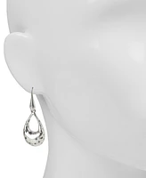 Guess Silver-Tone Open Tear-Shape Hammered Drop Earrings