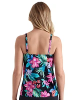 ShapeSolver by Mimi Flamingo Women's Island Hopping Asymmetrical Flounce Tankini Swimsuit Top