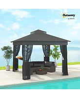 Outsunny 10' x 10' Outdoor Gazebo with Shelf and Netting, UV30+ Protected