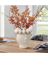 LuxenHome Classic Ivory White Ceramic Modern Head 9.6-Inch Tall Vase