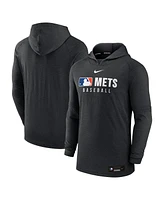 Nike Men's Heather Black New York Mets Authentic Collection Tri-Blend Performance Pullover Hoodie