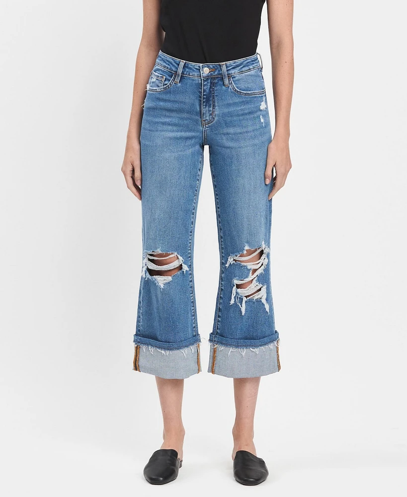 Vervet Women's High Rise Cuffed Wide Leg Jeans