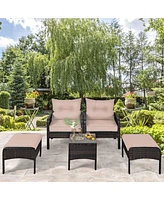 Gymax 5 Pc Patio Set Sectional Rattan Wicker Furniture Set Home Outdoor