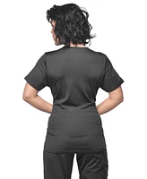 Medichic Women's Scrubs V-Neck Nylon Spandex Yoga Scrub Top, Navy Small