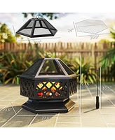 Outsunny 28" Outdoor Fire Pit with Grill Poker Wood Burning Firepit,