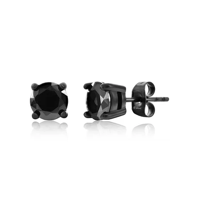 Stainless Steel, 7mm Round Black Cz Studs
