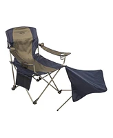 Kamp Rite Folding Camp Chair w/ 2 Cupholders and Detachable Footrest, Navy/Tan