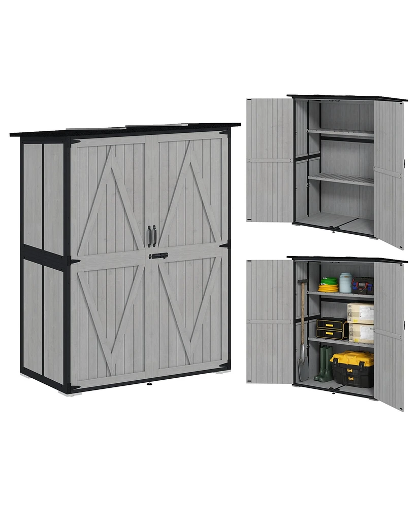Outsunny Outdoor Storage Cabinet, Wood Garden Shed with 2 Shelves,
