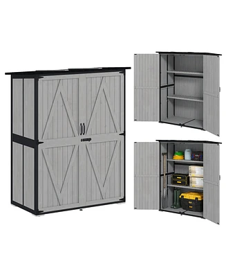 Outsunny Outdoor Storage Cabinet, Wood Garden Shed with 2 Shelves,