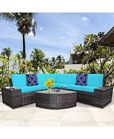 Gymax 6PCS Rattan Furniture Sectional Sofa Set w/ Cushions